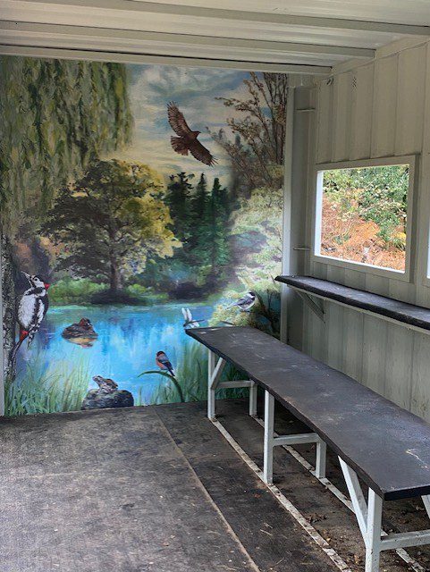 Large‑scale mural installed on a shipping container for The Land Trust and Deadwater Valley Trust.