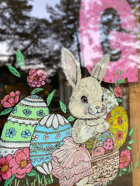 Egg Hunt trail artwork with map and puzzle elements designed for a community high‑street event.